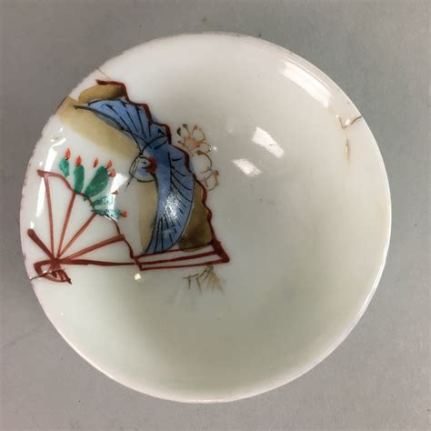 Japanese Porcelain Sake Cup Vtg Guinomi Sakazuki Folding .